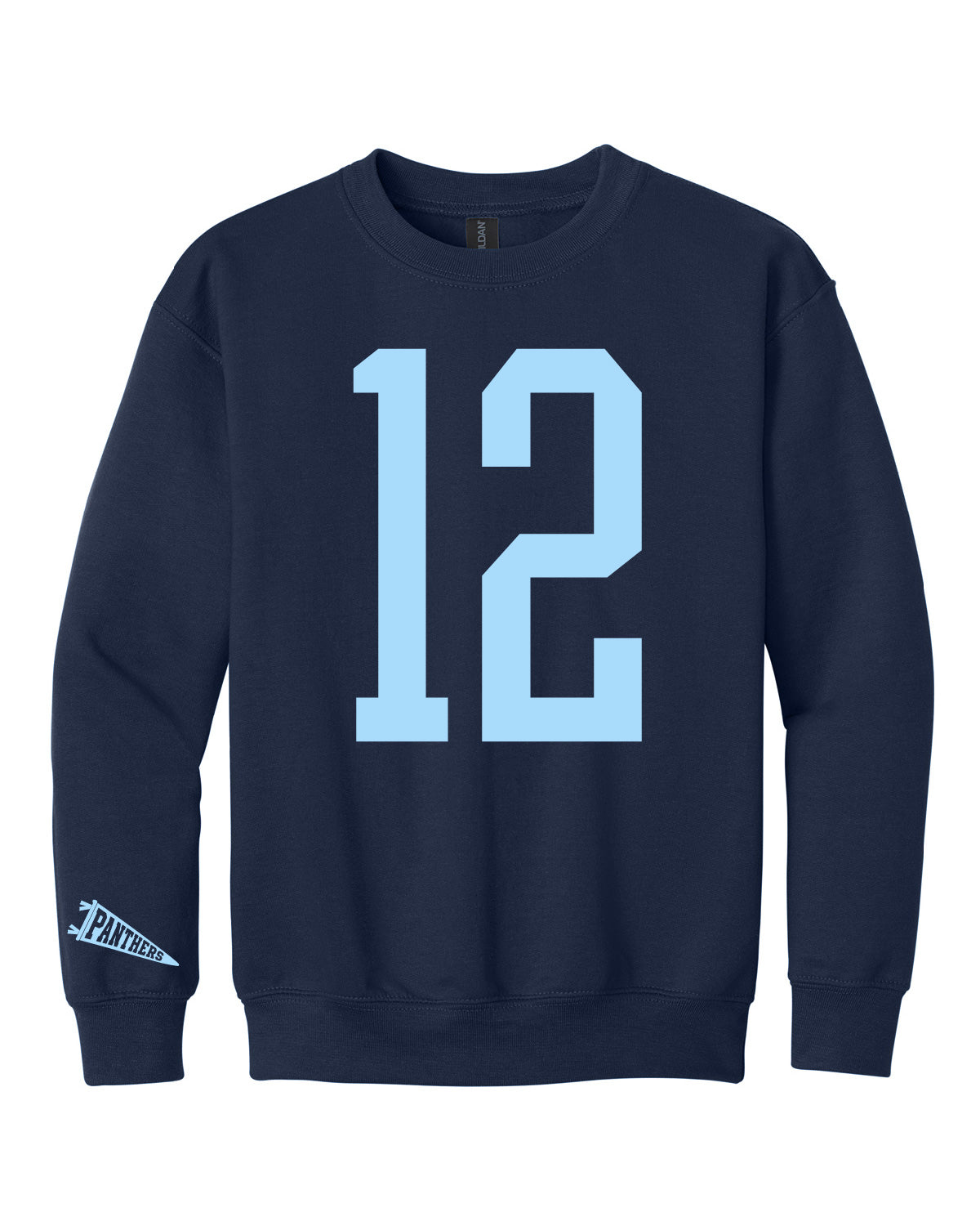West Jefferson High School x VAST Apparel - Youth Gildan Crewneck - Custom Number Front - Panthers Pennant Flag Sleeve