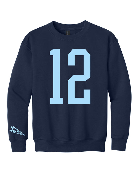 West Jefferson High School x VAST Apparel - Youth Gildan Crewneck - Custom Number Front - Panthers Pennant Flag Sleeve