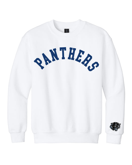 West Jefferson High School x VAST Apparel - Youth Gildan Crewneck - PANTHERS Arched - Panther on Sleeve