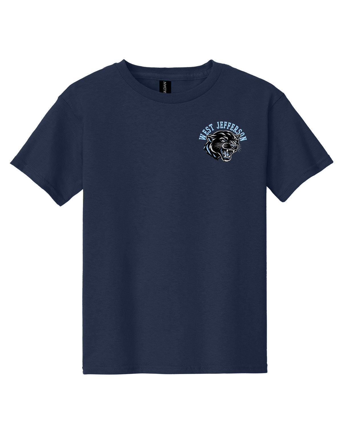 West Jefferson High School x VAST Apparel - Youth Gildan Tee - WEST JEFFERSON Pocket Front / PANTHERS (Repeating) Back