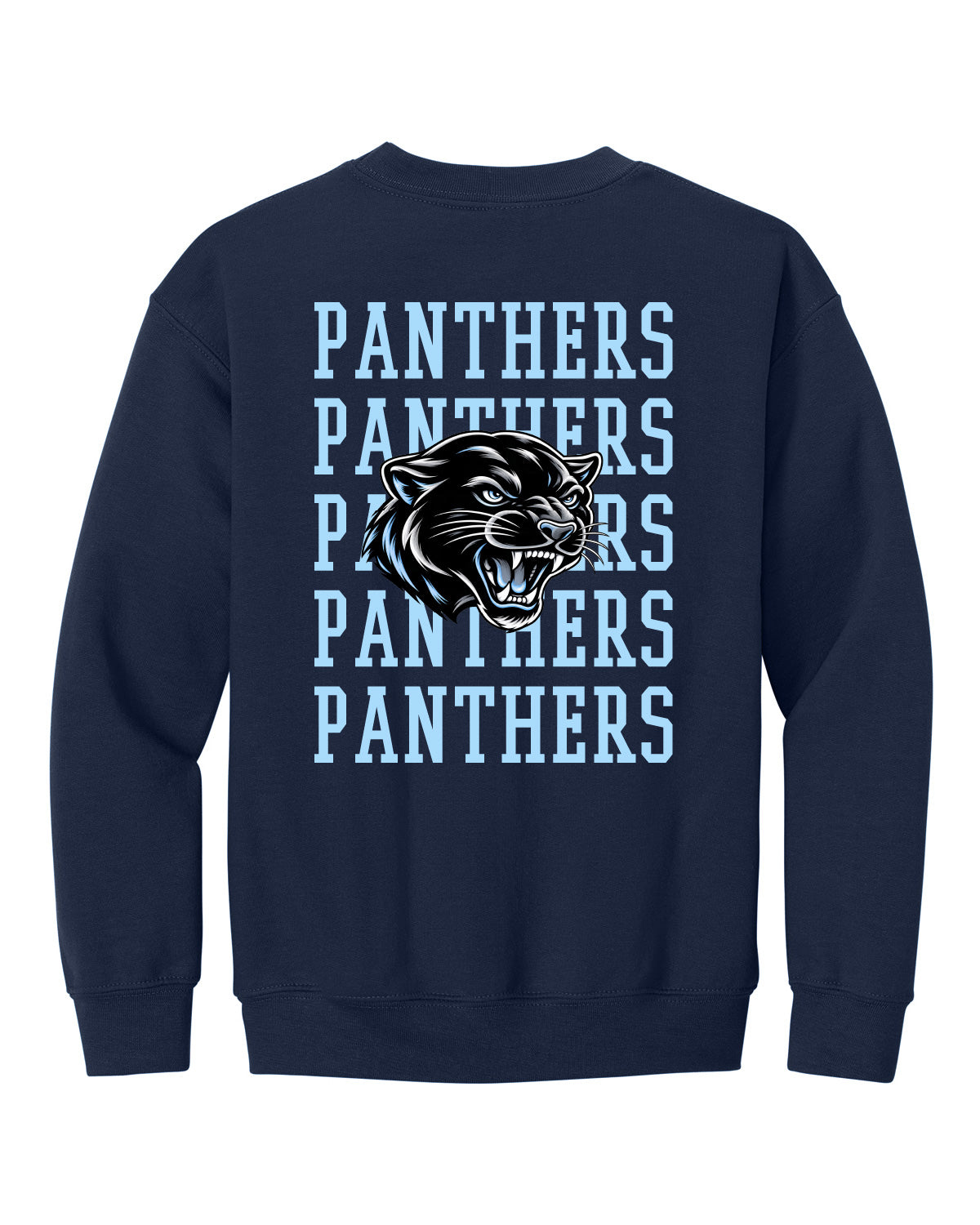 West Jefferson High School x VAST Apparel - Youth Gildan Crewneck - WEST JEFFERSON Pocket Front / PANTHERS (Repeating) Back