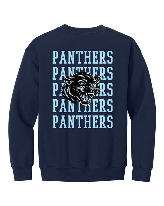 West Jefferson High School x VAST Apparel - Youth Gildan Crewneck - WEST JEFFERSON Pocket Front / PANTHERS (Repeating) Back