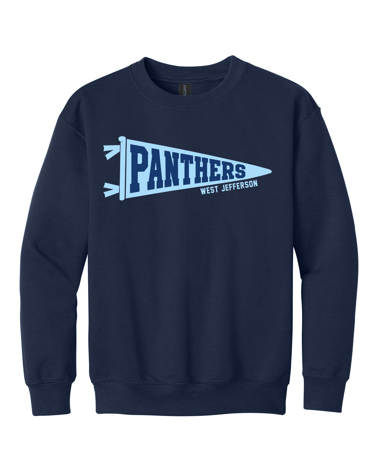 West Jefferson High School x VAST Apparel - Youth Gildan Crewneck - Panthers Pennant Flag - Full Size Print
