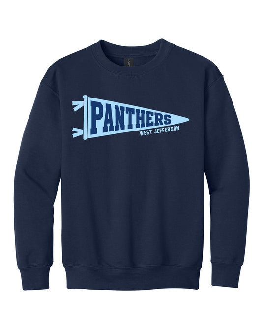 West Jefferson High School x VAST Apparel - Youth Gildan Crewneck - Panthers Pennant Flag - Full Size Print