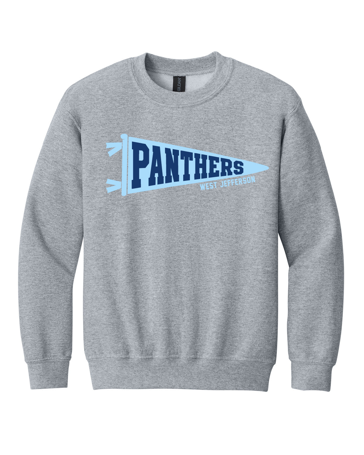 West Jefferson High School x VAST Apparel - Youth Gildan Crewneck - Panthers Pennant Flag - Full Size Print