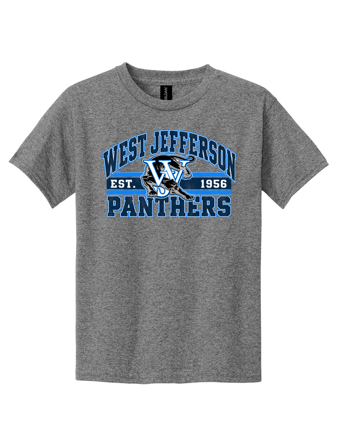 West Jefferson High School x VAST Apparel - Youth Gildan Tee - Vintage West Jefferson Panthers Est 1956 Full Size Print