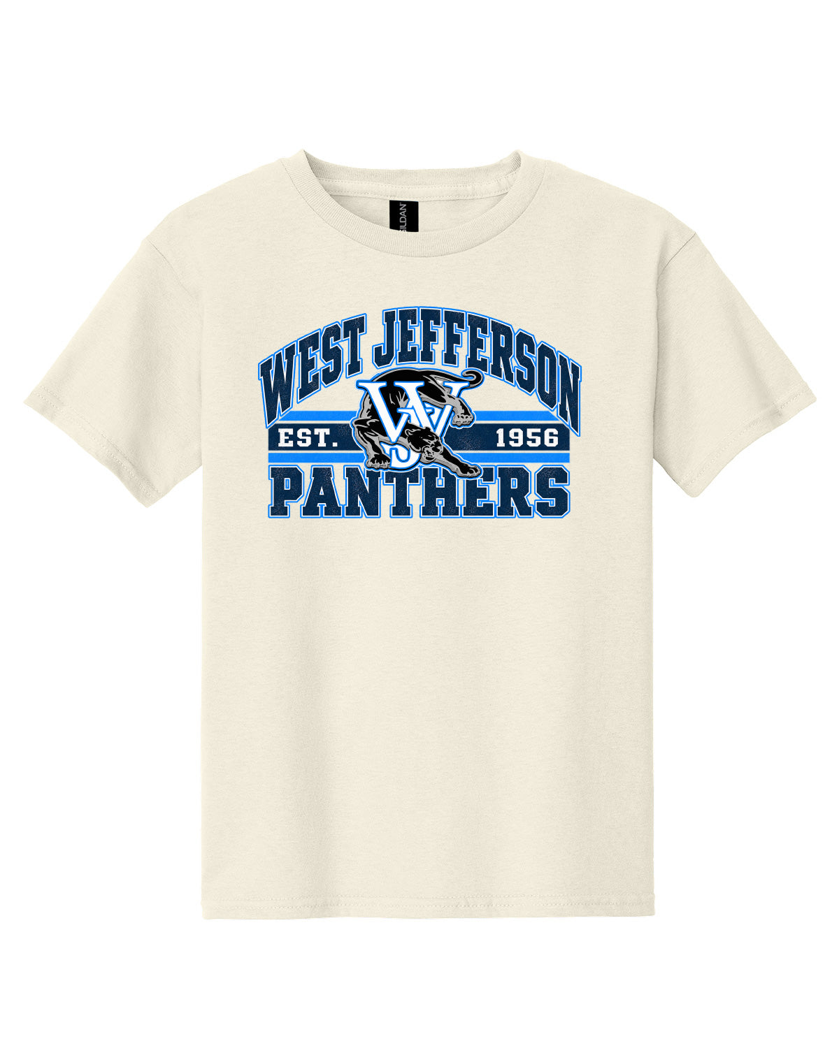 West Jefferson High School x VAST Apparel - Youth Gildan Tee - Vintage West Jefferson Panthers Est 1956 Full Size Print