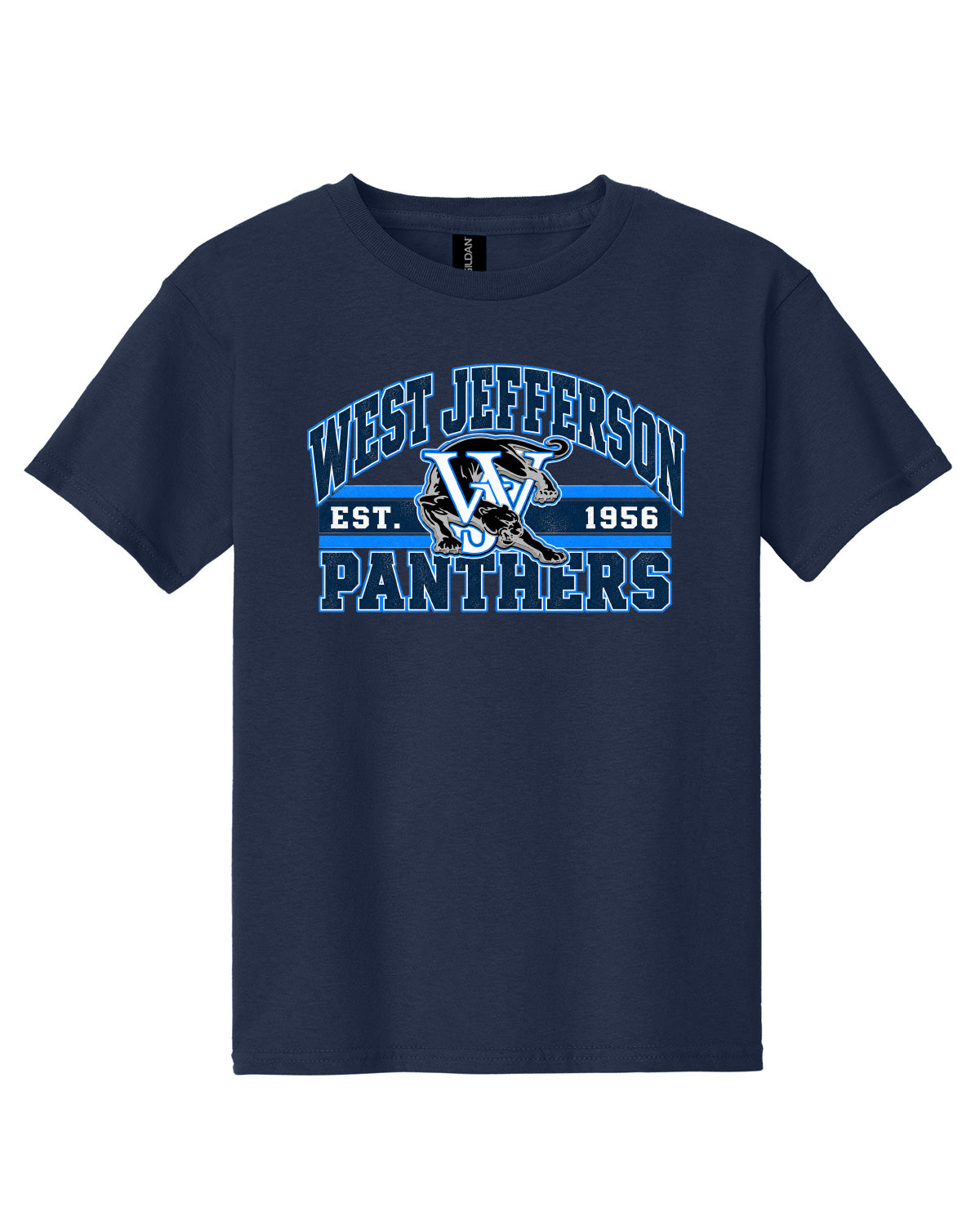 West Jefferson High School x VAST Apparel - Youth Gildan Tee - Vintage West Jefferson Panthers Est 1956 Full Size Print