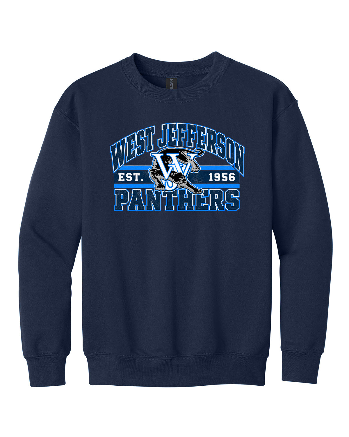 West Jefferson High School x VAST Apparel - Youth Gildan Crewneck - Vintage West Jefferson Panthers Est 1956 Full Size Print