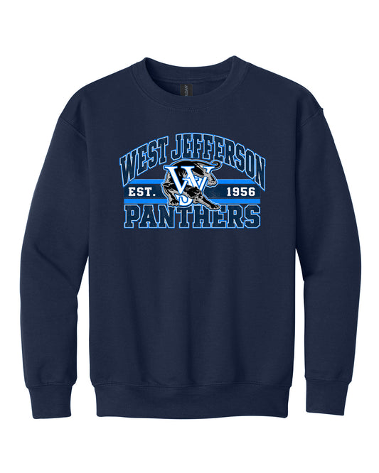 West Jefferson High School x VAST Apparel - Youth Gildan Crewneck - Vintage West Jefferson Panthers Est 1956 Full Size Print