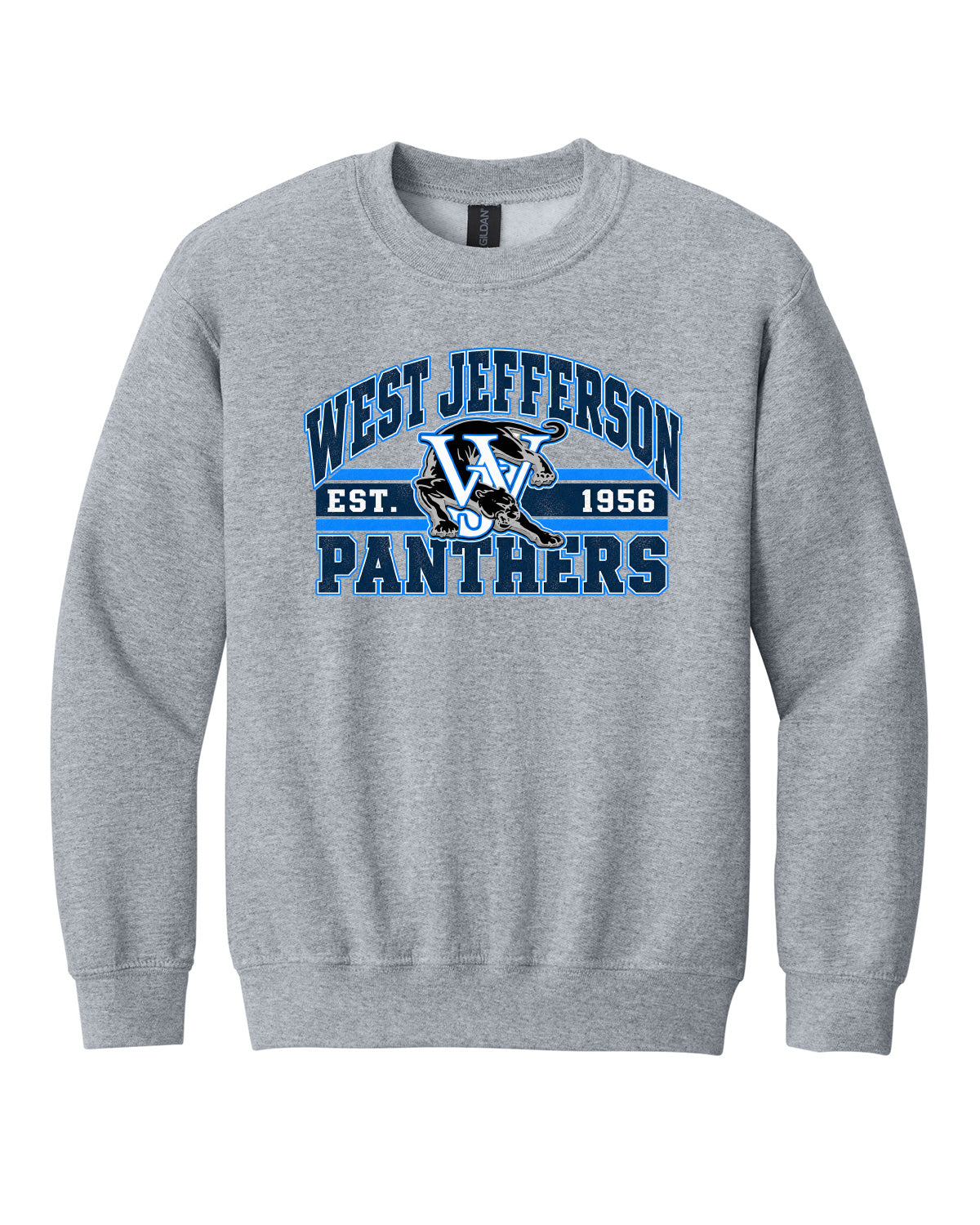 West Jefferson High School x VAST Apparel - Youth Gildan Crewneck - Vintage West Jefferson Panthers Est 1956 Full Size Print