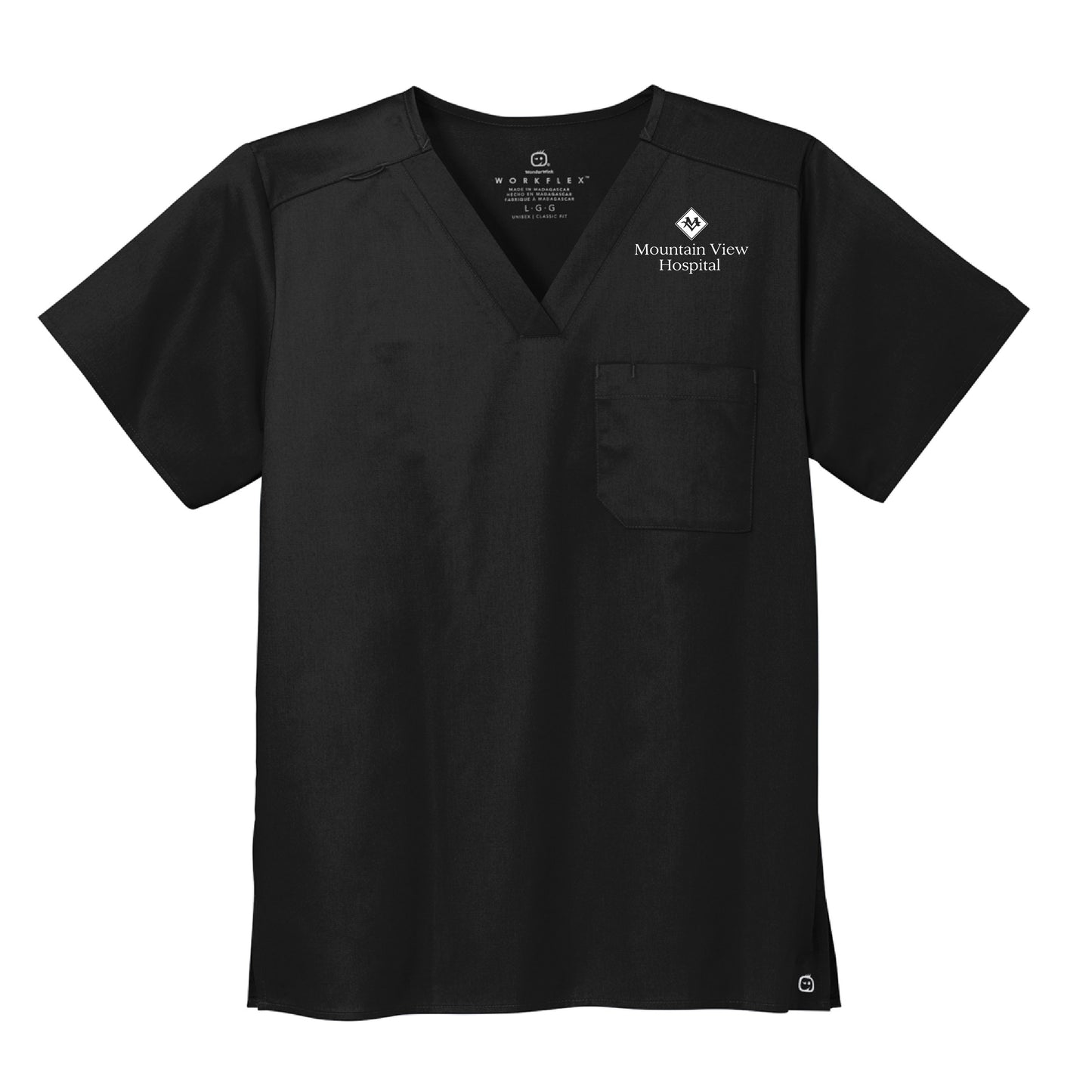 Mountain View Hospital - Standard Scrubs Unisex WorkFlex Chest Pocket V-neck Top