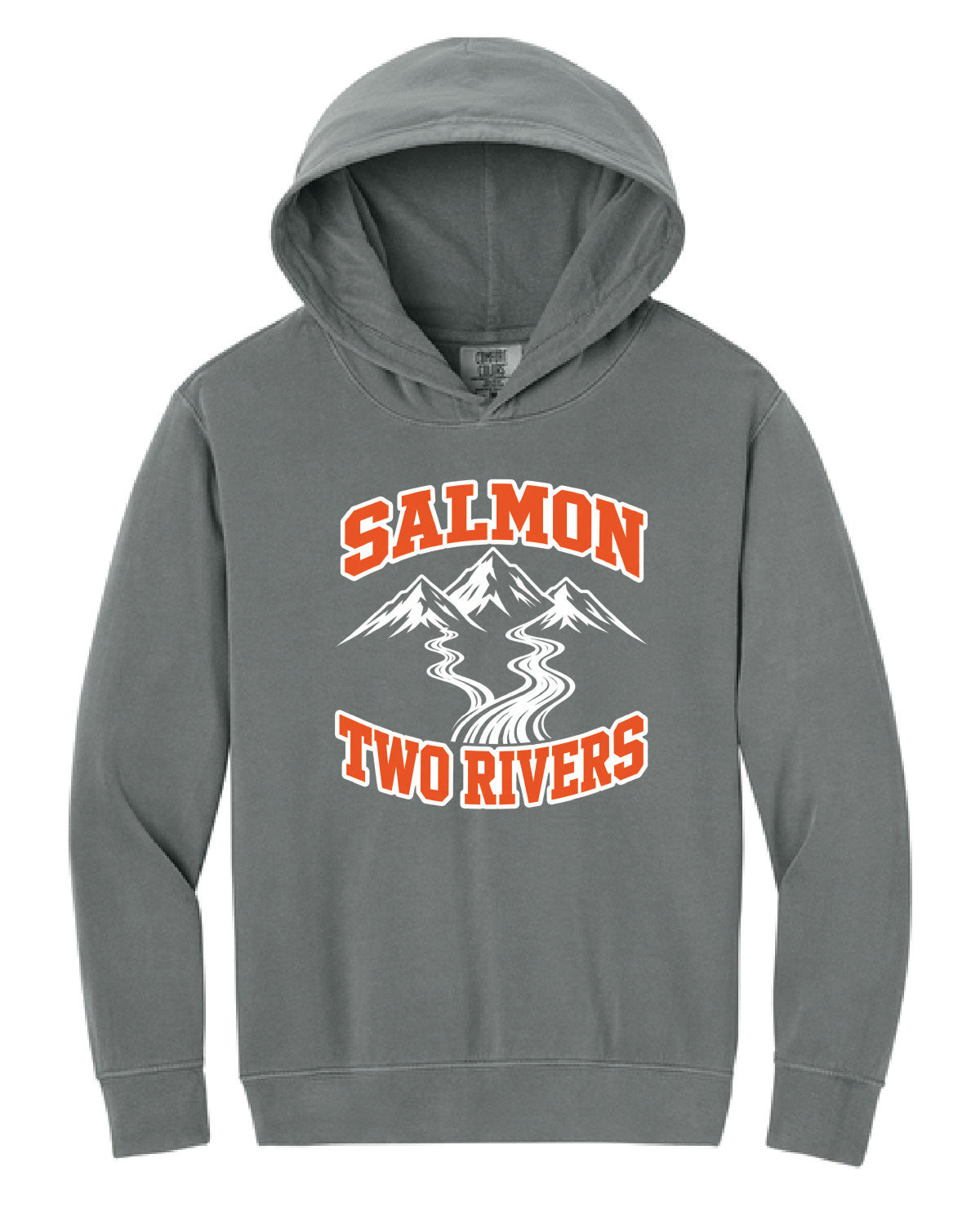 Salmon Schools - Printed - Salmon Two Rivers - Customized Back - Youth Comfort Colors Hoodie 1467Y