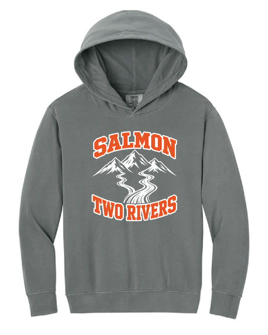 Salmon Schools - Printed - Salmon Two Rivers - Customized Back - Youth Comfort Colors Hoodie 1467Y