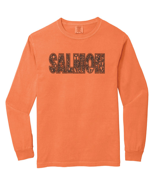 Salmon Schools - Printed - Salmon Floral Pattern - Comfort Colors Long Sleeve Tee 6014