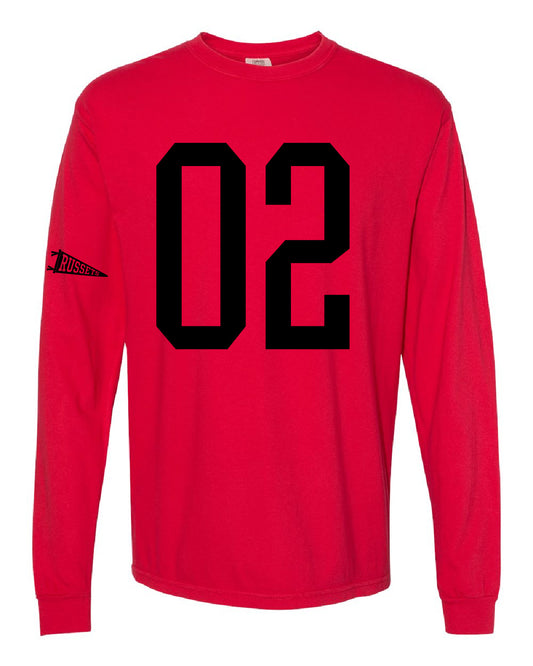 Shelley High School x VAST Apparel - Long Sleeve Comfort Colors Tee - Custom Number Front - Russet Pennant Flag Sleeve
