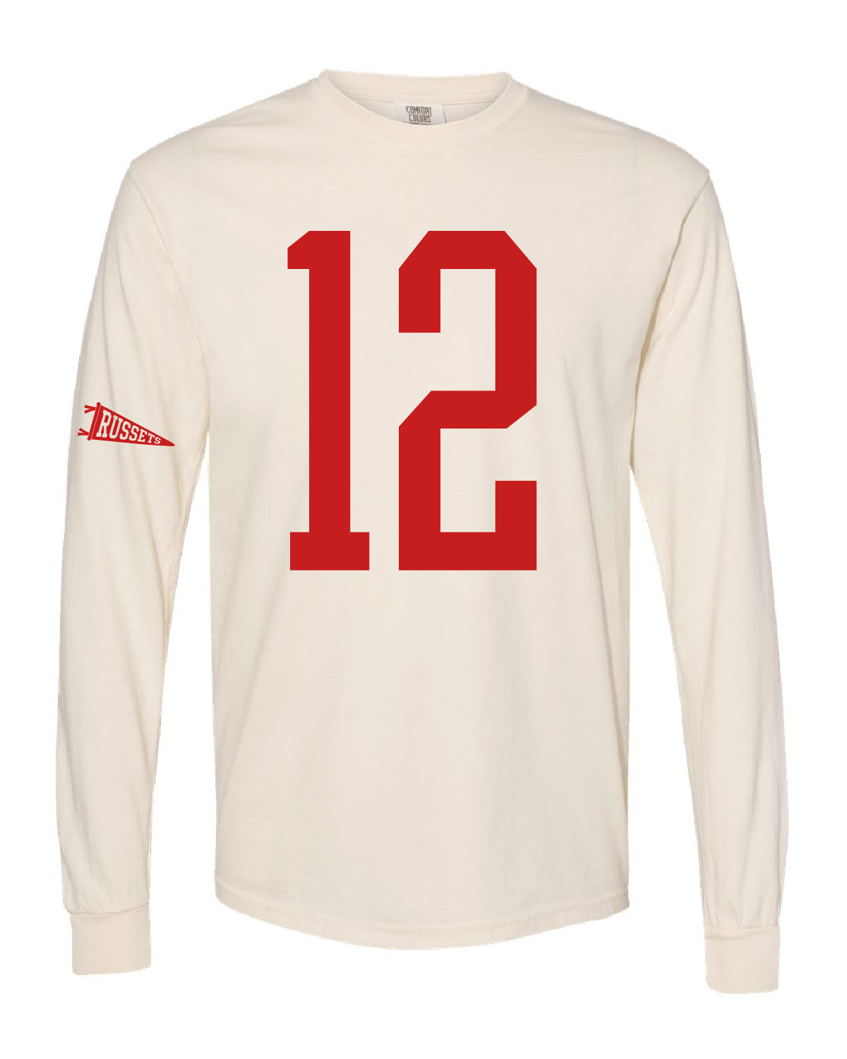 Shelley High School x VAST Apparel - Long Sleeve Comfort Colors Tee - Custom Number Front - Russet Pennant Flag Sleeve