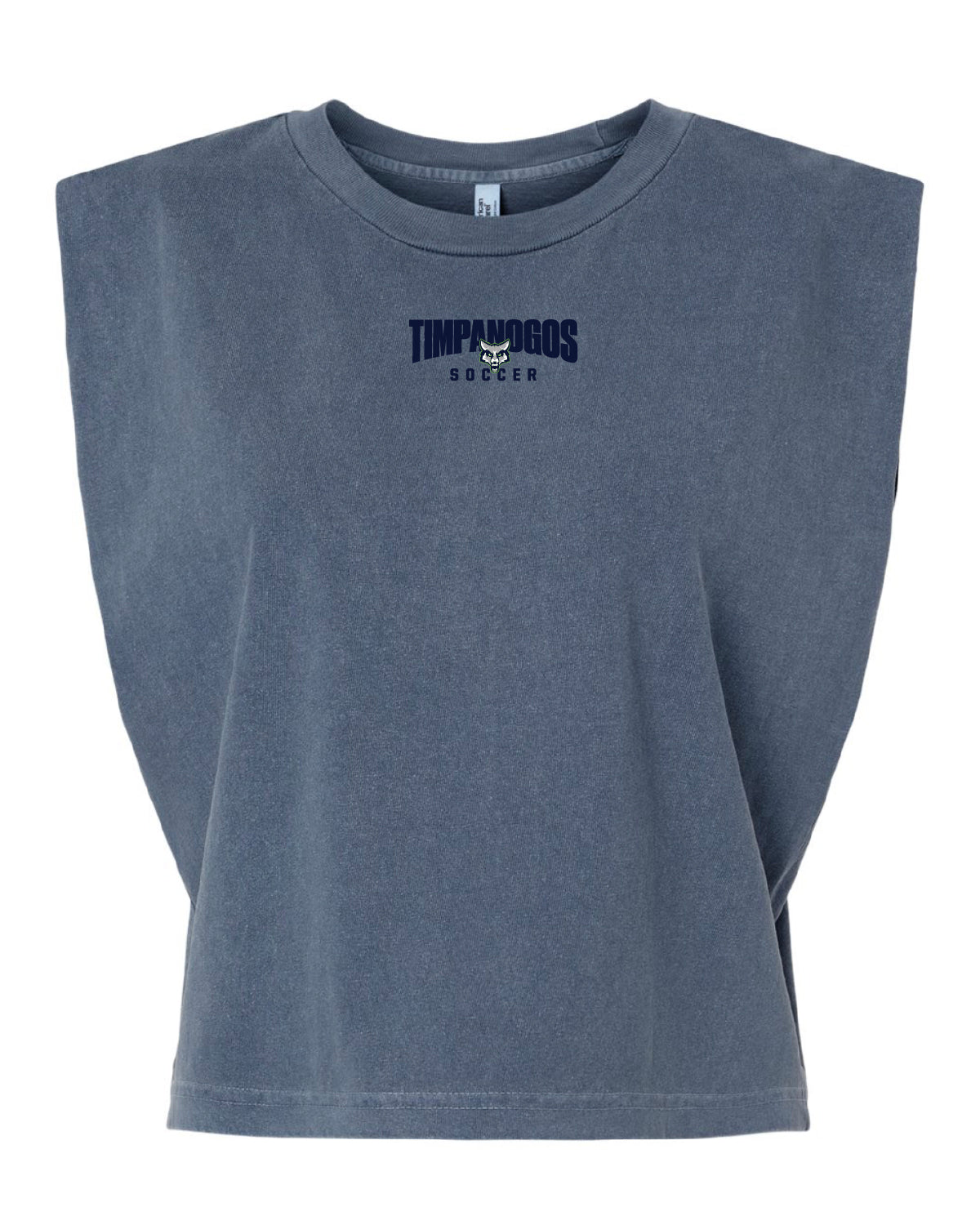 Timpanogos Soccer - Women's Heavyweight Cotton Garment-Dyed Muscle Tee - Small and Centered Blue Printed Logo - 307GD