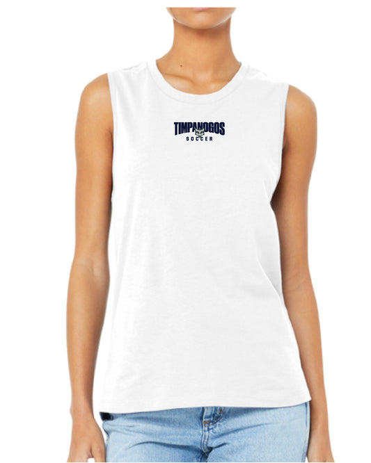 Timpanogos Soccer - White BELLA+CANVAS® Women’s Jersey Muscle Tank - Small and Centered Blue Printed Logo - BC6003