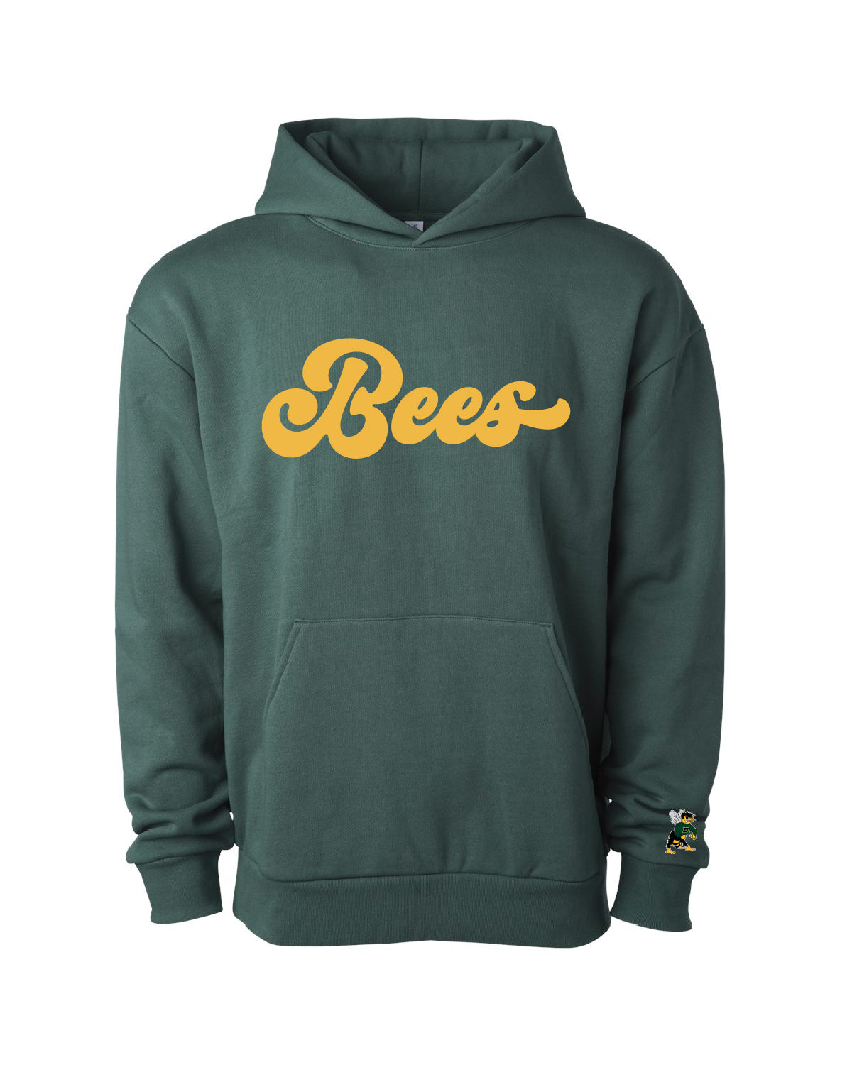 Bonneville Soccer - Independent IND330BLV - Alpine Green Hoodie w/ Bees (Cursive) - Custom Number (Back) - Bee Logo (Sleeve)