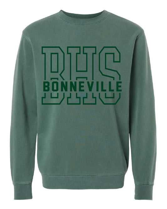 Bonneville High School x VAST Apparel - PRM3500 - Alpine Green Pigment Crewneck - BHS Outline - Bonneville