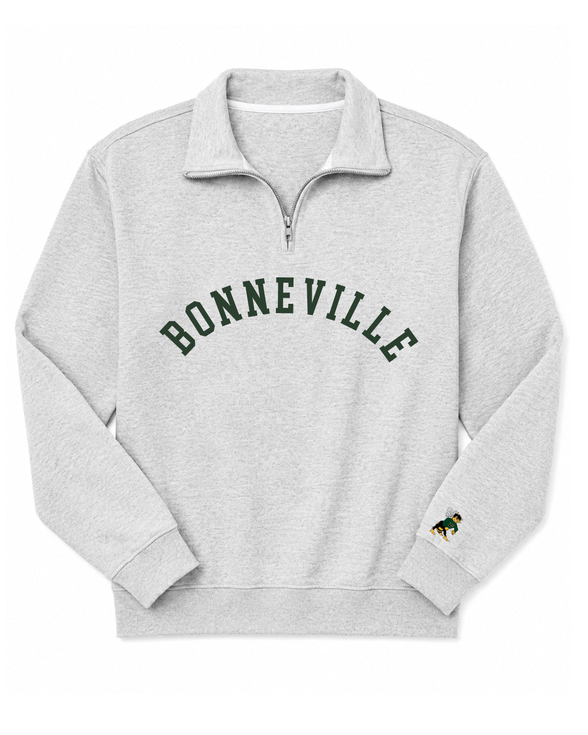 Bonneville Soccer - 995M Quarter Zip Fleece - Ash - Bonneville Arched- Bee on Sleeve
