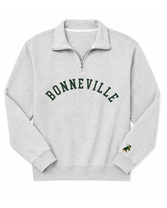 Bonneville High School x VAST Apparel- 995M Quarter Zip Fleece - Ash - Bonneville Arched- Bee on Sleeve