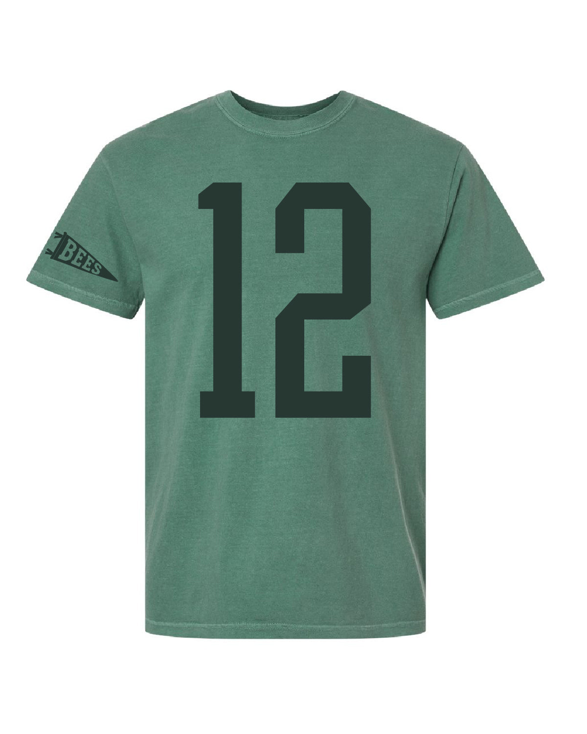 Bonneville Soccer - Comfort Colors Tee - Custom Number Front - Bees Pennant Flag Sleeve