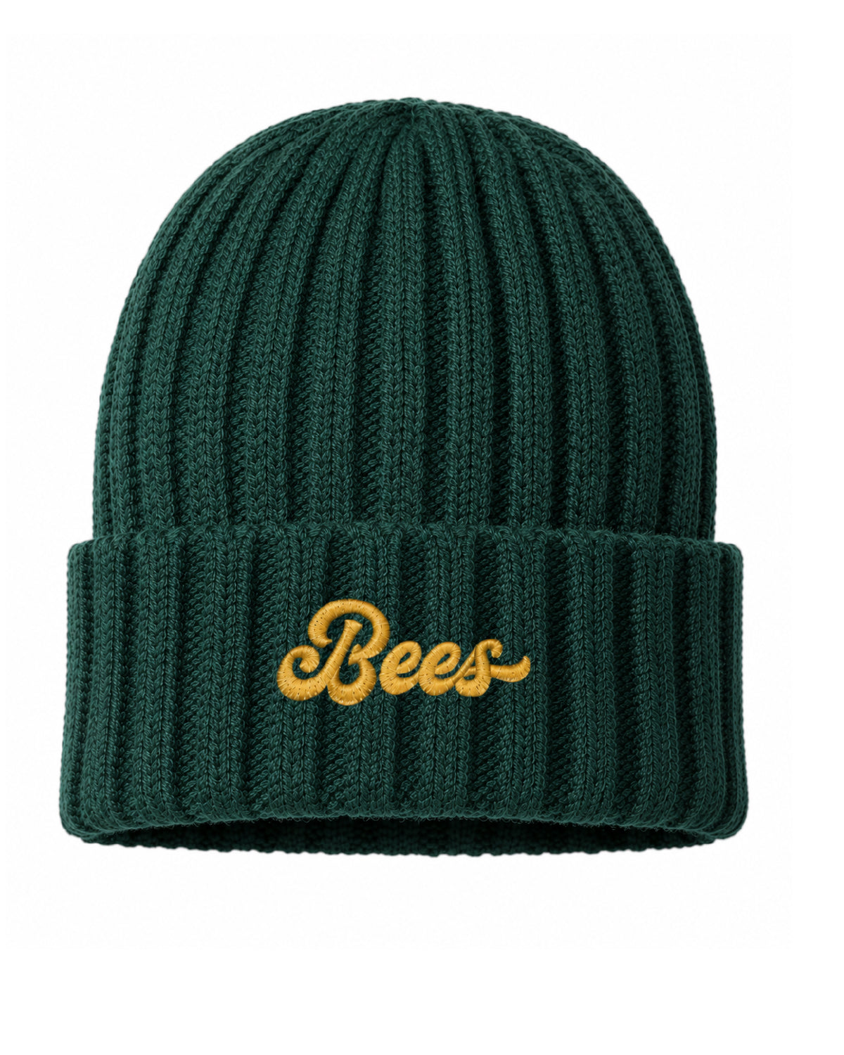 Bonneville High School x VAST Apparel - Bees - Forest Green Embroidered Beanie  - Atlantis Headwear Cable Knit Cuffed Beanie