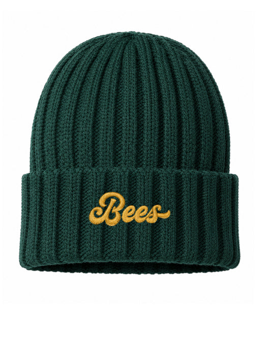 Bonneville High School x VAST Apparel - Bees - Forest Green Embroidered Beanie  - Atlantis Headwear Cable Knit Cuffed Beanie