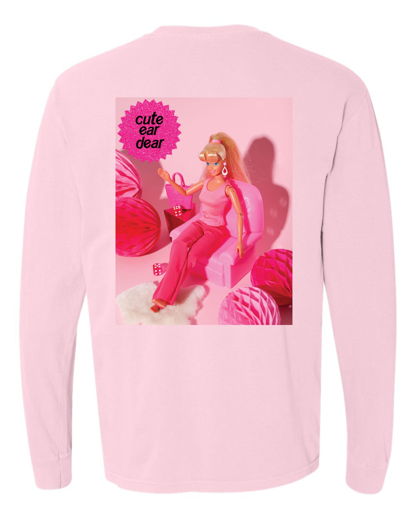 Drop Piercing - Cute Ear Dear (Barbie) - Long Sleeve Comfort Colors Tee