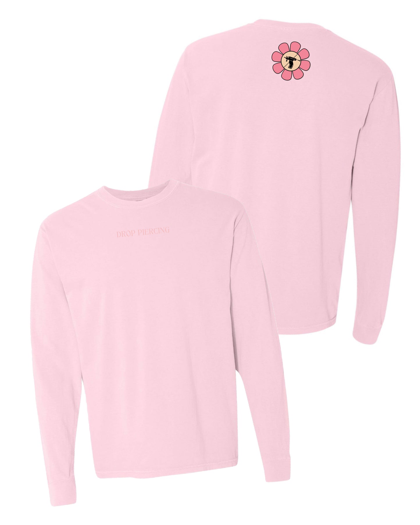 Embroidered Drop Piercing - Flower Gun - Long Sleeve Comfort Colors Tee