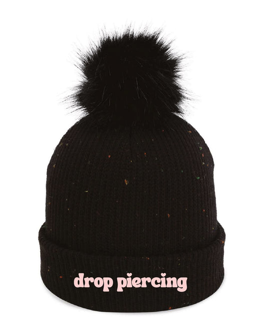Drop Piercing - Embroidered - 'drop piercing' - The Montage Pom Cuffed Beanie 6014