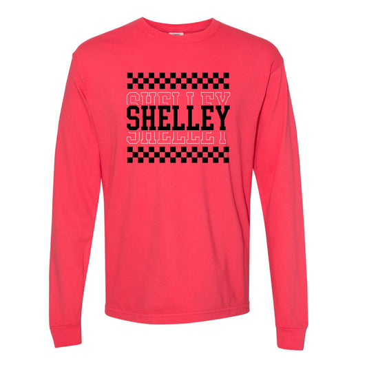 Shelley Russets - Checker Shelley - Paprika LONG Sleeve Comfort Colors Tee