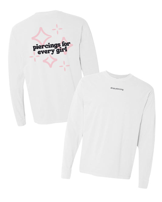 Embroidered Drop Piercing - Piercings For Every Girl - Long Sleeve Comfort Colors Tee