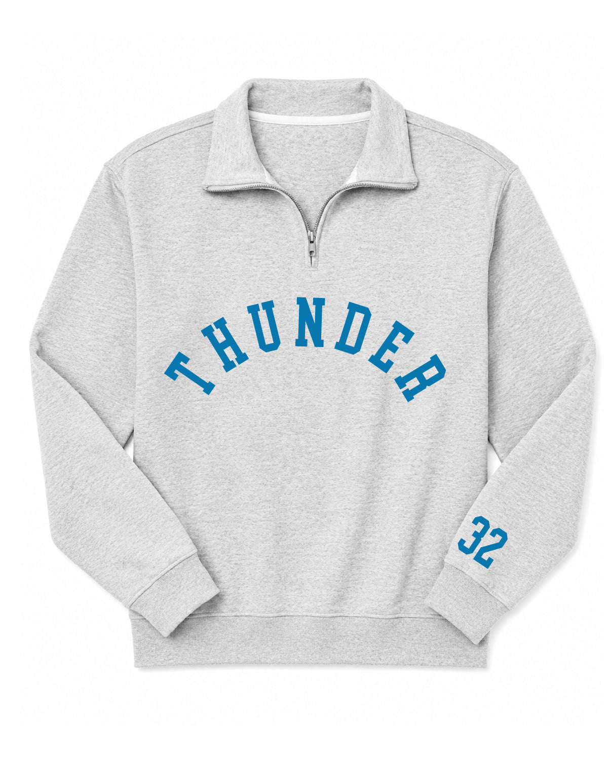 Thunder High School x VAST Apparel- 995M Quarter Zip Fleece - Heather Grey - Thunder Arched - Customizable Number on Sleeve