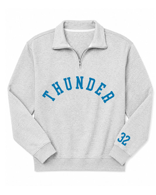 Thunder High School x VAST Apparel- 995M Quarter Zip Fleece - Heather Grey - Thunder Arched - Customizable Number on Sleeve