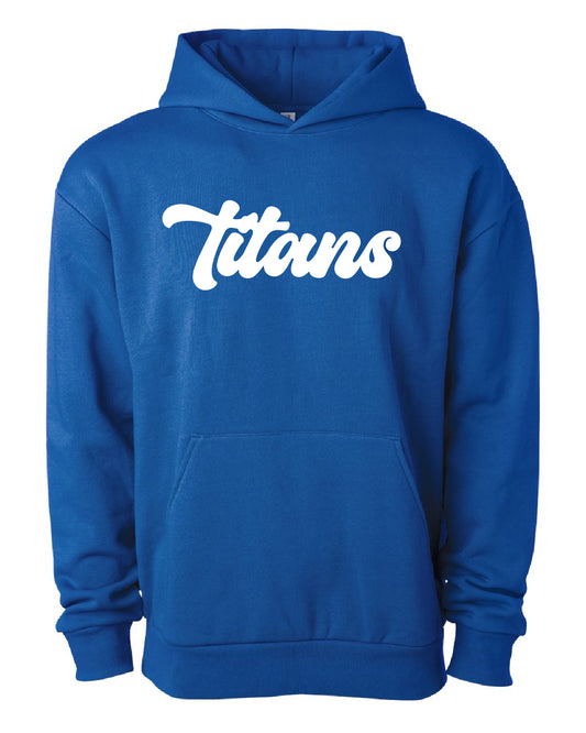 Thunder High School x VAST Apparel - Independent IND330BLV - Royal Hoodie w/ Titans (Cursive) - Custom Number (Back)