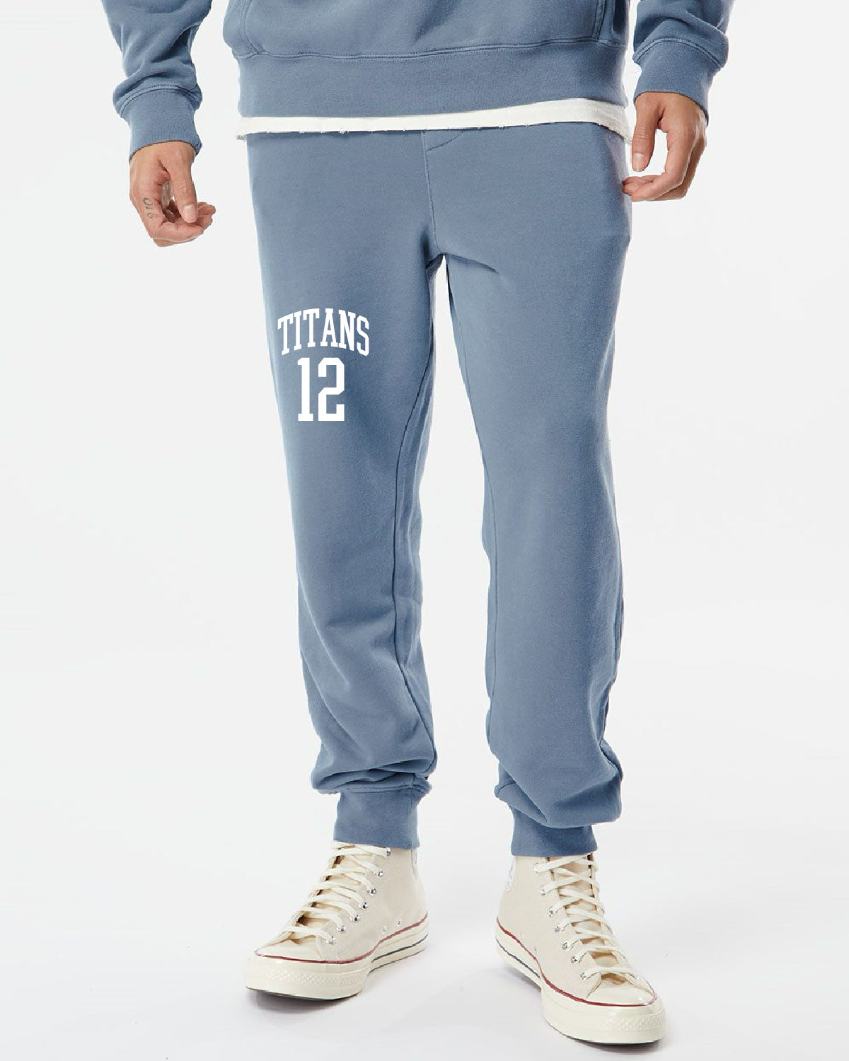Thunder High School x VAST Apparel- PRM50PTPD - Light Blue Pigment Sweatpants - TITANS - Custom Number