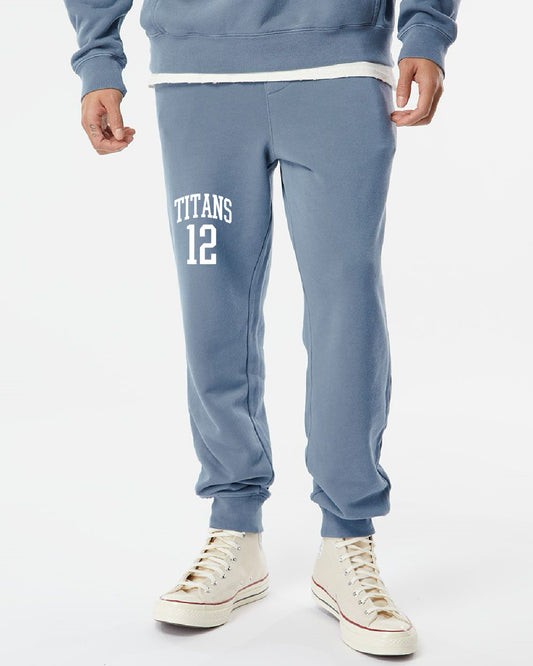 Thunder High School x VAST Apparel- PRM50PTPD - Light Blue Pigment Sweatpants - TITANS - Custom Number
