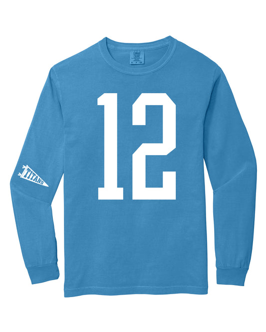Thunder High School x VAST Apparel - Long Sleeve Comfort Colors Tee - Custom Number Front - Titans Pennant Flag Sleeve