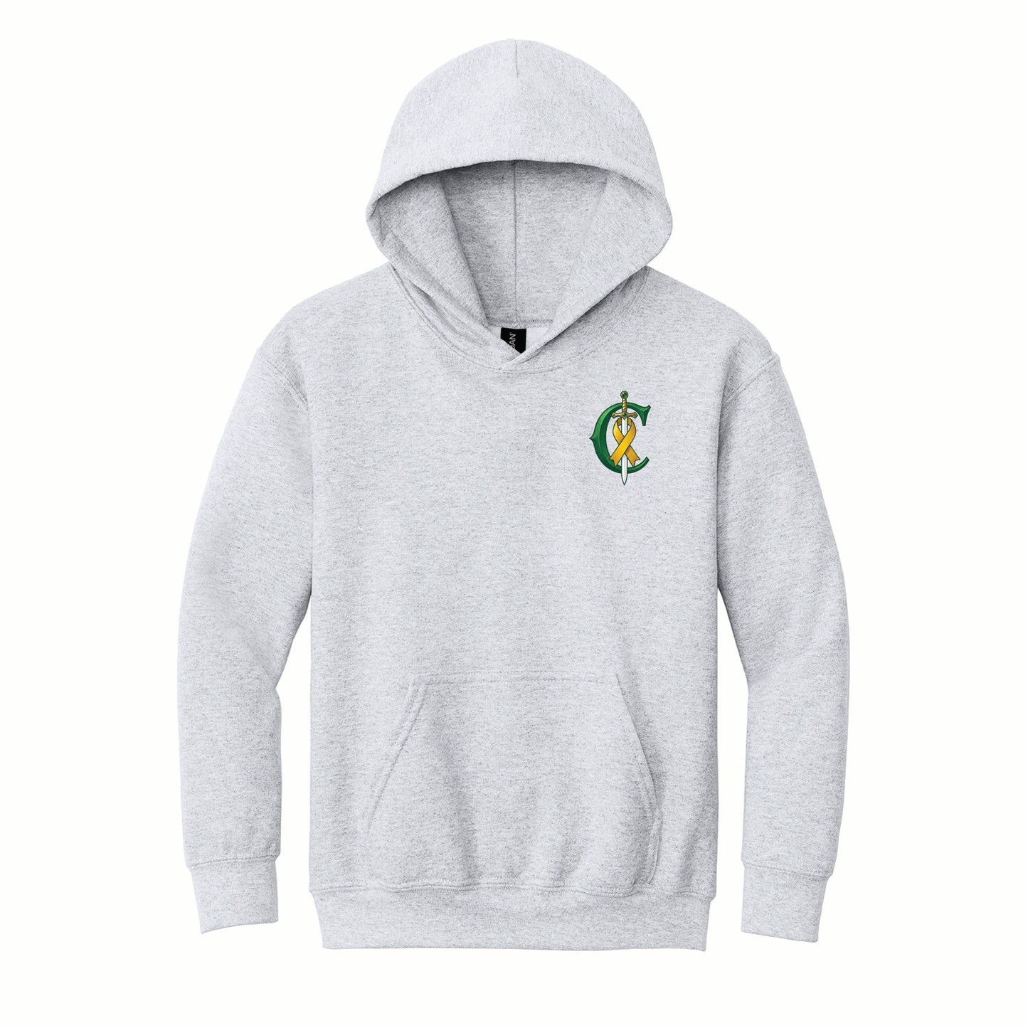 Calleum Conquers - Youth Gildan Basic Fleece Hoodie - 18500B - Pocket Front & Back