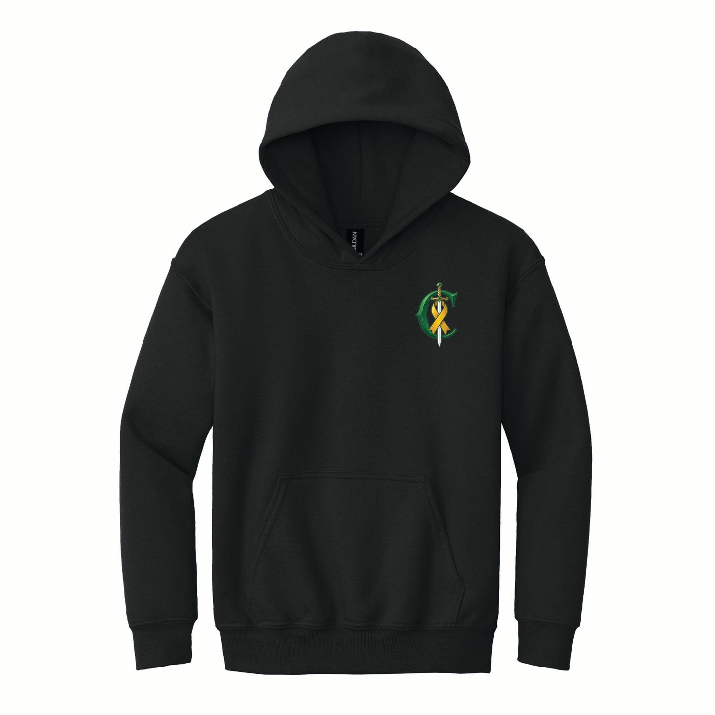 Calleum Conquers - Youth Gildan Basic Fleece Hoodie - 18500B - Pocket Front & Back