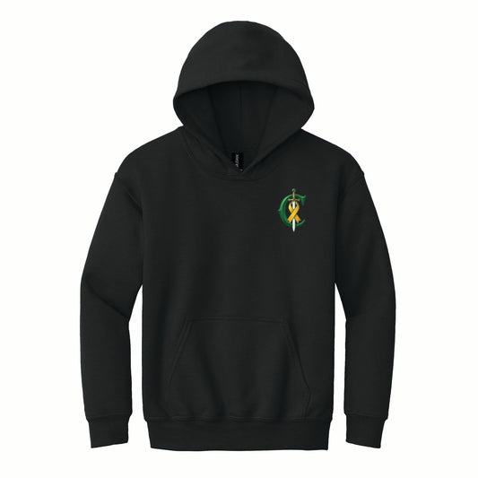 Calleum Conquers - Youth Gildan Basic Fleece Hoodie - 18500B - Pocket Front & Back